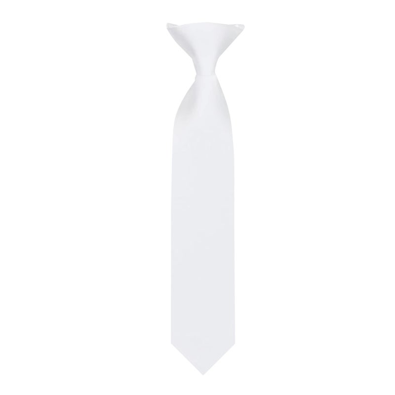 Jacob Alexander Young Boys' Solid Color 11 inch Pre-Tied Clip-On Neck Tie - White - Image 1